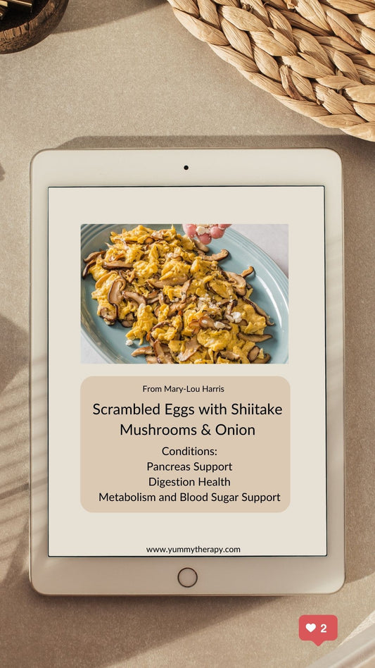 Pancreas, Immune & Stress Supporting Scrambled Eggs with Shiitake Mushrooms, Red Onion & Coriander