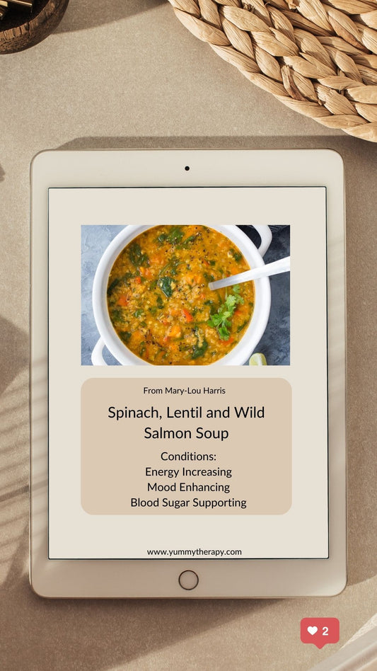 Energy, Mood & Blood Sugar Supporting Spinach, Lentil & Wild Salmon Soup